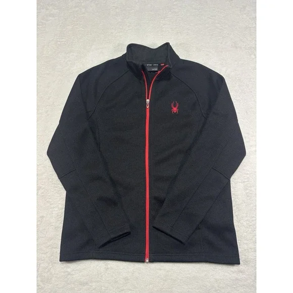 Spyder Full Zip Jacket Mens XL Black Red Fleece Lined Outdoor Warm Logo - Picture 1 of 13